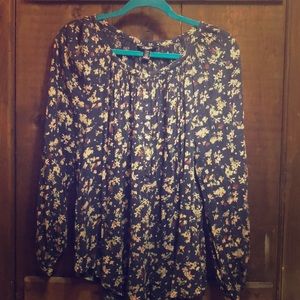 Navy Blue flowery peasant style top